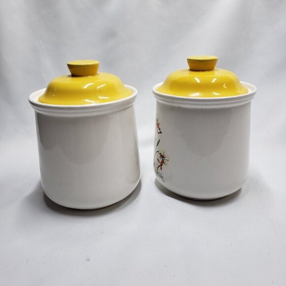 Petal Pets Tiger Lily Ceramic Canisters Set of 2 With Lids Vintage Japan - Picture 8 of 16